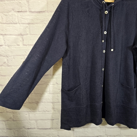 M Style & Co Sport Navy Hooded Cardigan with Pockets Size XL Lightweight Buttons - Picture 5 of 10